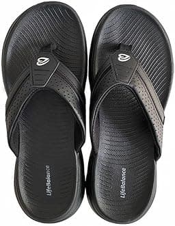 LifebalanceAfter Workout/Running Active Slippers with Plantar Fasciitis Support for Men, Flat Foot Arch Support, Foot Relief Slippers/Flip Flop, Black, 8.5 UK
