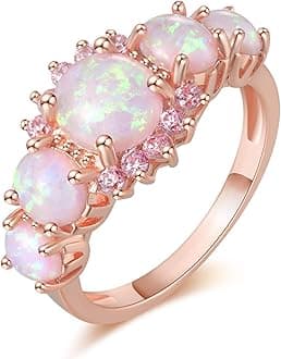 CiNilySilver Plated Green/Pink/White Fire Opal Ring Emerald Gemstone Ring Size 5-12