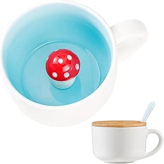 BigNoseDeerMushroom Mug - Cute Ceramic Coffee Mugg with 3D Mushroom Inside - Great Gift for Women, 13oz