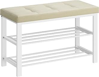 SONGMICS Storage, Entryway Cushion, Shoe Rack Bench with Seat, Space-Saving, Modern Style, for Living Room, Bedroom, Hallway, Cream Cloud White ULBS057W02