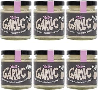BeSaucy - Garlic Mayonnaise, Works Great as a Spread, Dip, Stirred Through Mash or Partnered with Pasta and Pizza Crusts, Produced in the UK & Vegan Friendly, 6 x 180g Glass Jars