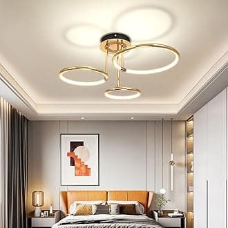 LED Ceiling Light Creative Gold Ringshape Design Living Room Ceiling Lamp Dimmable with Remote Control Bedroom Lamp for Study Room, Living Room, Bedroom, Dining Room Lighting (3 Rings)