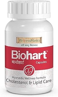 Wellness Mantra BIOHART Ayurvedic Capsules | Lower Bad Cholesterol & Triglycerides | Blood Pressure Control | Improve Heart Health | 60 Capsules | Arjunchhal, Haritaki, Lasoon and more herbs