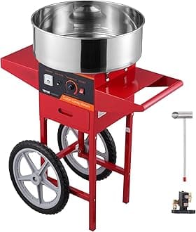 VEVOR Electric Cotton Candy Machine Cart, 1000W Commercial Floss Maker w/Stainless Steel Bowl, Sugar Scoop and Drawer, Perfect for Home, Carnival, Kids Birthday, Family Party, Red