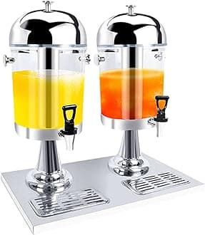 Beverage Dispenser, Stainless Steel Drink Dispenser, Juice Dispenser with Drip Tray, Central Cube for Insulation/Heating/Cooling, Suitable for Domestic and Commercial Use,Silver- 16L (double head)