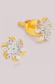 Malabar Gold & Diamonds | Starlet Collection 18KT|Pure Yellow Gold & Cubiz Zirconia Light weight|Stud|Earrings for Kids with Screw Back Closure