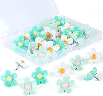 Flower Push Pins,30pcs Push Pins for Cork Board Green Decorative Thumb Tacks Cute Push Pins for Cork Board Fun Thumb Tacks Decorative for Photo Wall, Feature Wall,Map, Bulletin Board, Office or Home