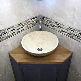 Grey Painted Bathroom Vanity Cabinet Corner Wash Unit & Marble Stone Basin 501BG (Bowl D)