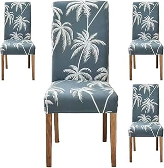 Styleys Elastic Chair Cover Stretch Removable Washable Short Dining Chair Cover Protector Seat Slipcover (Set of 4, Coconut Tree, SLMC307)