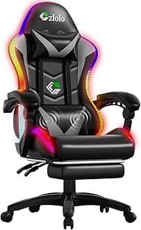 Gaming Chair, Racing Style RGB LED Lights Gaming Chairs for Adults and Kids, Lumbar Massager Gamer Chair, High Back Reclining Computer Chair with Footrest and Headrest (Black/Gray)