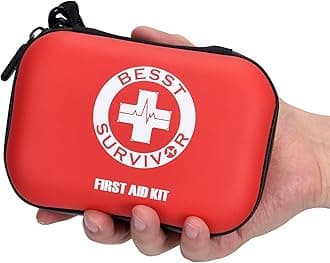 Mini First Aid Kit -Small Waterproof Hard Shell Medical Kit with Compartments for Camping, Hiking, Car, Home, Office, School - Vehicle & Outdoor Emergency Medical Kit (Red)