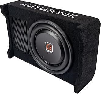 Alphasonik AS100A 10" 1200 Watts with a Built-in Amplifier Down Fire Shallow Mount Enclosed for Tight Spaces in Cars and Trucks, Slim Thin Loaded Subwoofer Air Tight Sealed Bass Enclosure