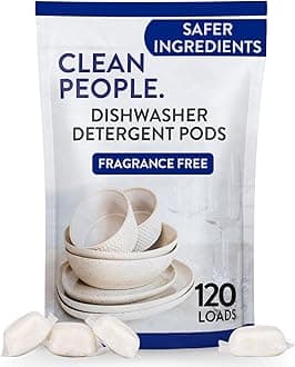 THE CLEAN PEOPLE Dishwasher Pods - Cuts Grease & Rinses Sparkling - Residue-Free - Phosphate Free Dishwashing Pods - Fragrance Free, 120 Pack