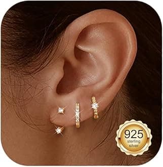 Jstyle 14K Gold Earrings for Women S925 Sterling Silver Earrings for Multiple Piercings Cartilage Stud Small Hoop Dainty Earrings Set