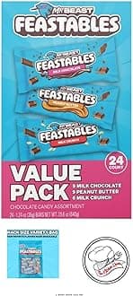 Mr. Beast Feastalbes Bundle 2 boxes of 24 pack 48 bars BIG Variety Pack Milk Chocolate Bars, Fair Trade, Assorted Flavors,2 times 24 Pack, 1.24 oz Bars, Room Temperature Safe And BONUS SNACK BAR in "The Kitchen Queen"Packaging 3 items bundle