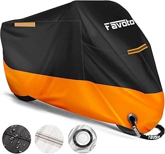 Favoto Updated Version Motorbike Cover 210D Waterproof Motorcycle Cover UV Protection Heat-Resistant Rain Dust Outdoor Protection 86.6 x 41x 50 inch with 2 Windproof Buckles
