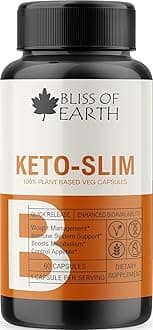 Bliss of Earth Keto Slim Weight Management Pills, Keto Diet Safe, 100% Natural Fat Burner, Appetite Suppressant, Non-GMO, Gluten Free, 60 Veg Capsules