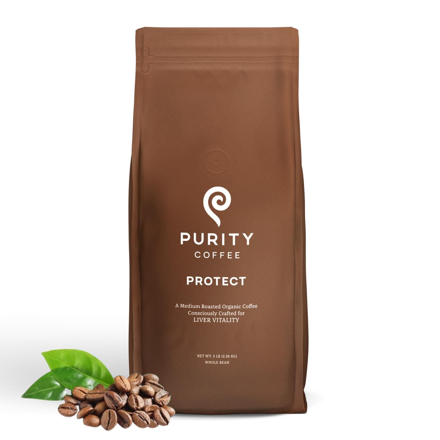 PROTECT High Antioxidant Light-Medium Roast Whole Bean (5lb Bag) | Specialty-Grade USDA Organic Arabica Blend | Third Party Tested for Mold, Mycotoxins & Pesticides