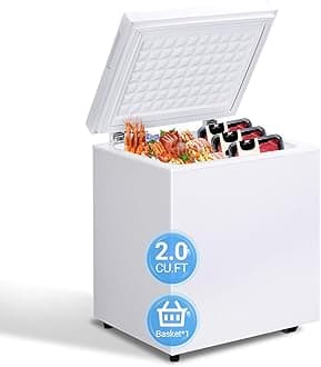 2.0 Cu.Ft Chest Freezer - Compact Deep Freezer with Removable Basket, Energy Efficient & Quiet Top Door Design, Mini Freezer Adjustable 7 Thermostat, for Home, Apartment, Garage, Dorm (White)