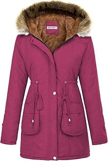 GRACE KARIN Women's Winter Thicken Coat Warm Jacket Fleece Parkas Anroaks Coats Fuchsia M