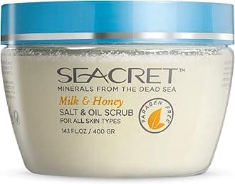 SEACRETMinerals From The Dead Sea Salt & Oil Body Scrub, Exfoliating Body Scrub with Dead Sea Minerals and Essential oils, Stimulates Cell Renewal for a Rejuvenated Glow, 400 GR (Milk & Honey)