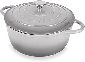 nuovva Cast Iron Dutch Oven with Lid – Non-Stick Ovenproof Enamelled Casserole Pot – Sturdy Dutch Oven Cookware – Grey, 6.4-Quart, 28cm –