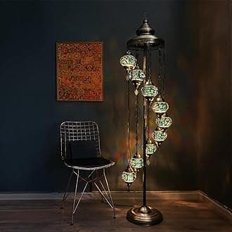 Asylove Turkish Lamp 9 Globe Mosaic Floor Lamp, Mosaic Standing Lamp, Moroccan Lamps, Floor Lamp for Decorative Home Designs Offer 5 inch Globe - Total Height 70 inch (Green)