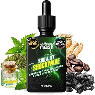 Wellness Nest Shilajit Shockwave Drops: Energy Drops, Focus Drops - Pure Himalayan Shilajit with Natural Tulsi, Panax Ginseng, Peppermint, Japanmint Supercharge Your Day - 30 Servings