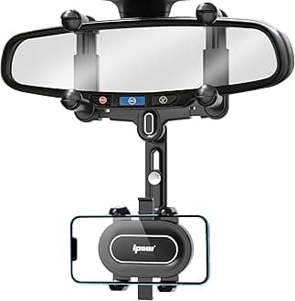 IPOW Large Rearview Mirror Phone Holder, Rotatable and Retractable, Anti-Shake Phone Mount for Car Compatible with iPhone 17/16/15/14/13/12/11 Pro Max, Samsung All 4-7 Inch Phones