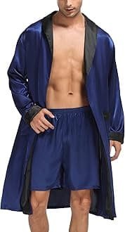 SWOMOG Men's Satin Robe with Shorts Set Silky Kimono Bathrobe Lightweight Soft Sleepwear