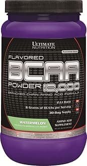 Ultimate Nutrition Flavored BCAA Powder - Caffeine Free with 3g Leucine 1.5g Valine 1.5g Isoleucine - Post Workout Amino Acid Supplement, Watermelon, 60 Servings