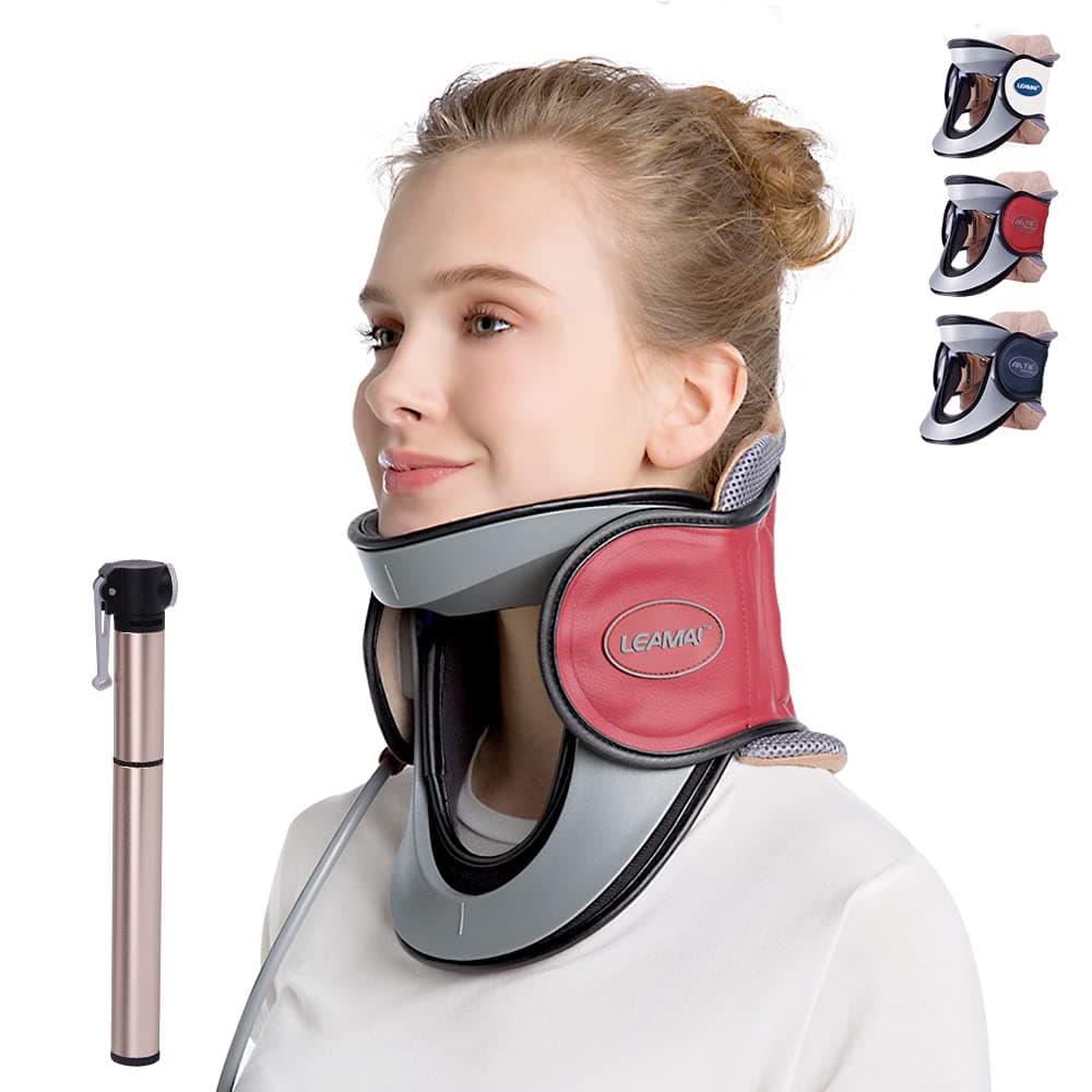 Newest Cervical Neck Traction Device - Adjustable Inflatable Neck Stretcher Collar for Home Traction Spine Alignment -(C03,Red)