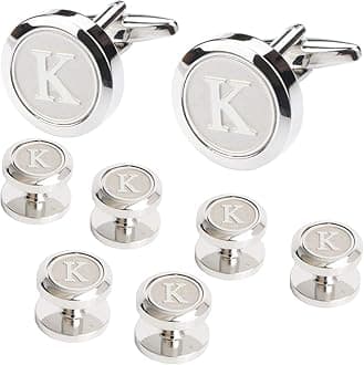 Mens Cufflinks and Studs Tuxedo Shirts Business Wedding Initials Alphabet A-Z Gift Set