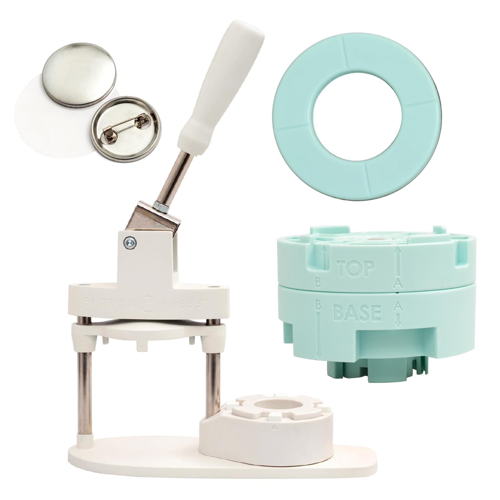 We R Memory Keepers, Button Press Kit, Includes Button Press, Cutting Inserts, Medium Circle Die, Medium Press Insert, 5 Buttons, Make Pins, Buttons, Badges, and Keychains