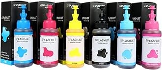 Splashjet Sublimation Ink for Epson L805, L800, L1800 - Heat Transfer Printing on Mugs, Mobile Cases, Polyester T-Shirts etc for use with Epson 6 Color Printers (70gm x 6 Color) Ink Bottle – 501907
