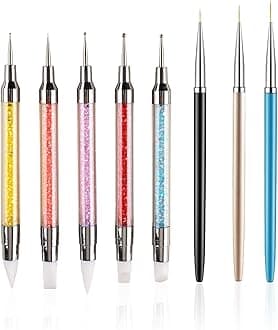 8pcs Nail Art Design Tools, 5PCS Dual-Ended Nail Art Sculpture Pen Dotting Tools with 3PCS Nail Liner Brushes, Silicone Nail Polish Brushes Stainless Steel Carving Drawing Tool