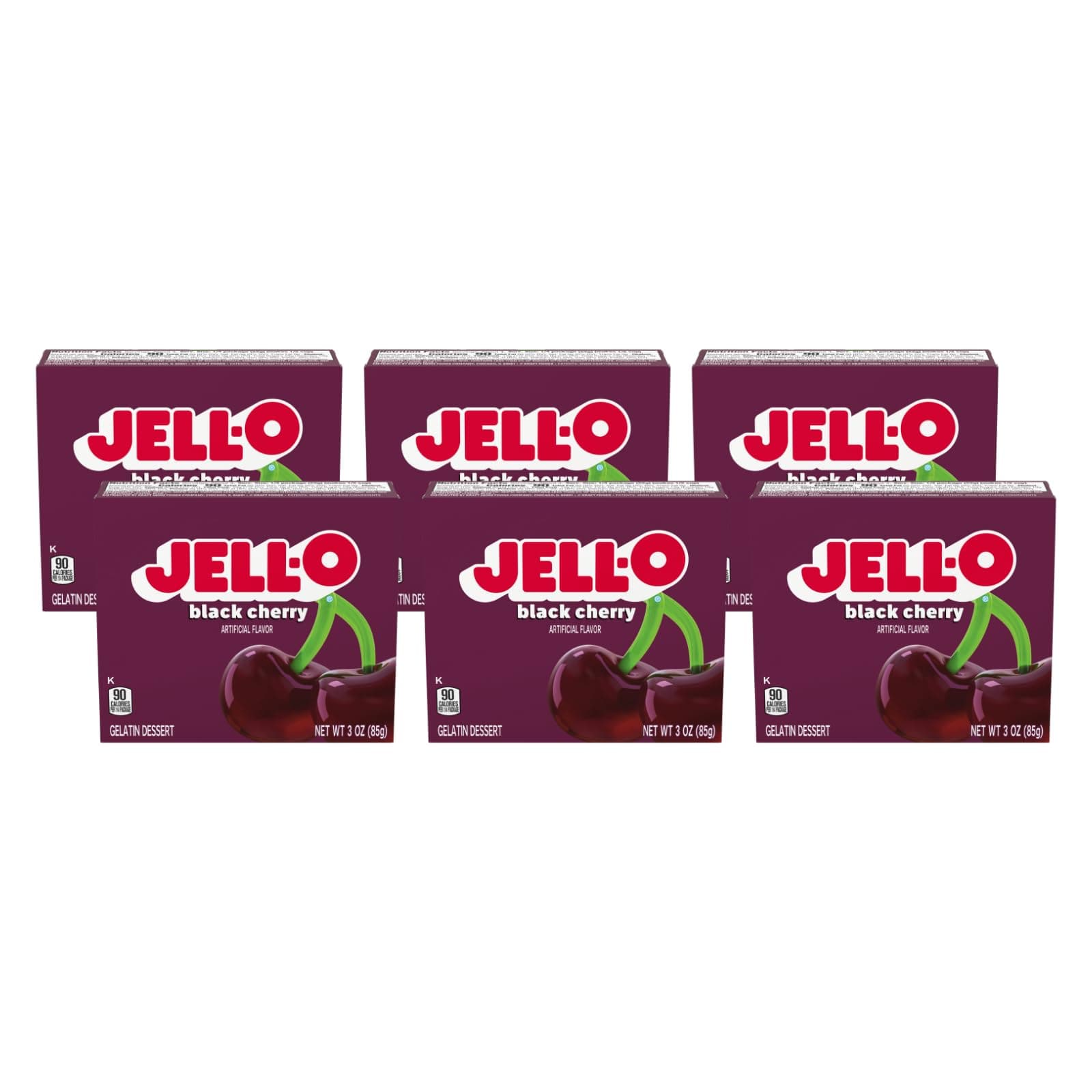JELL-O Black Cherry Gelatin Dessert Mix (0.3 oz Boxes, Pack of 6)