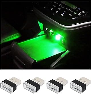 Augeny 4 PCS USB LED Car Interior Atmosphere Lamp, Plug-in USB Decor Night Light, Portable Auto Ambient Lighting Kit, Universal Vehicle Interior Accessories for Most Cars (Green)