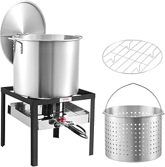 VEVOR 60 Qt Seafood Boiling Kit with Strainer, Outdoor Seafood Boil Pot and Basket, Cooking Set for Crab Crawfish Lobster Boiling, Aluminum Stockpot with 100,000 BTUs Propane Burner and Steamer Rack