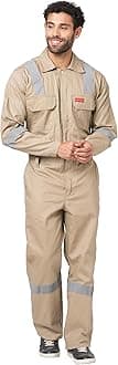 Men's 100% Cotton Industrial Boiler Suit (Work Wear Coverall/Dungarees) with Reflective Tape, 200 GSM.(Col. Beige, Size 44-2XL)