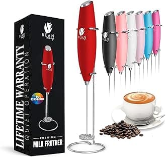 Milk Frother, Coffee Stirrers, Frother Wand, Milk Frother Handheld, Frother with stand, Hand Blender for Coffee, Lattes, Cappuccino, Matcha and Hot Chocolate – Kitchen Gifts - Red