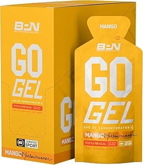 Bare Performance Nutrition, BPN Go Gel Endurance, Vegan + Gluten Free Running Gel with 24g of Carbohydrates & 100 Calories per Pack, 10 Single-Serving Packs, Mango
