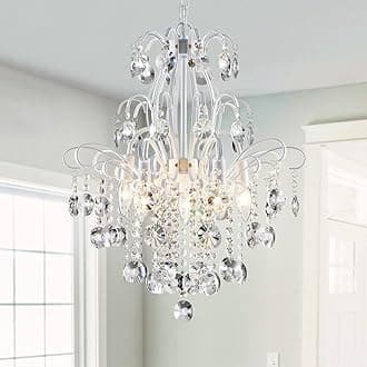 WUZUPS Crystal Chandelier 5-Light Pendant Ceiling Light Modern Lighting Fixture for Bedroom Hallway Bar Kitchen Bathroom, H 57 x W 50, E14 Base, White