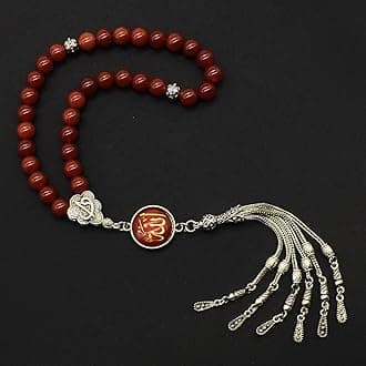 Special -Allah Tassel- Collection - Worry Beads Prayer Beads Tesbih Tasbih Tasbeeh Misbaha Masbaha Subha Sebha Sibha Rosary (RED Agate Stone 8 mm 33 Beads)