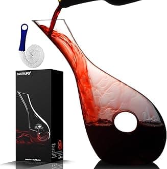 NUTRIUPS 1.2L Wine Decanter, Crystal Red Wine Carafe, Lead-Free, Hand Blown, Hollow Circle Shape Decanter Wine