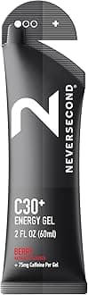Neversecond C30+ Energy Gel + Caffeine, Performance Nutrition & Hydration, Never2 Energy Gel for Ultra Triathlons, Cycling & Marathons (Berry Flavor, 12-Count Pack)