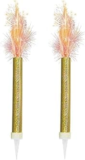 Ice Fountain Candle Cake Topper Sparkler for Birthday, Wedding, Anniversary Decoration. (2 PCS, Gold)