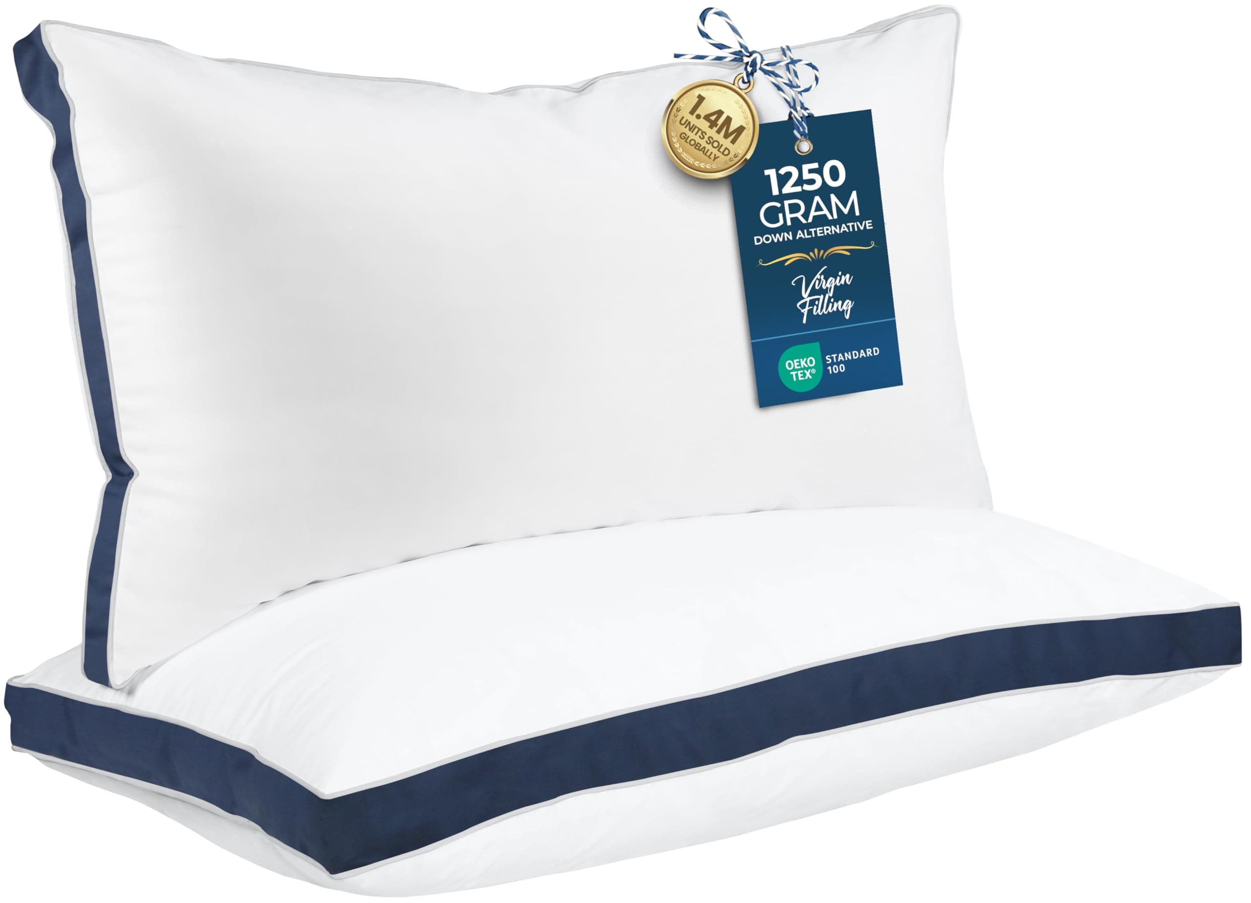 Utopia Bedding Cotton Gusseted Pillow (2-Pack) - Luxury Side Sleeper Pillows for Sleeping - Bed Pillows King (18 x 36 inches) - Navy