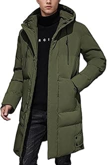 Gihuo Mens Long Puffer Jacket Winter Warm Hooded Outerwear Quilted Jacket Zip Up Padded Coats Outerwear