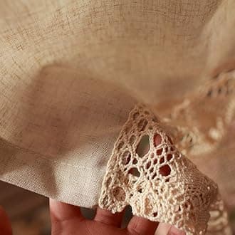 Rustic Boho Curtain Valance for Kitchen Window Farmhouse Handmade Crochet Lace Splicing Cotton Fabric Curtain Tiers for Coffee Decor Rod Pocket Short Curtains for Bathroom 1 Panel W59 X L17 Inch